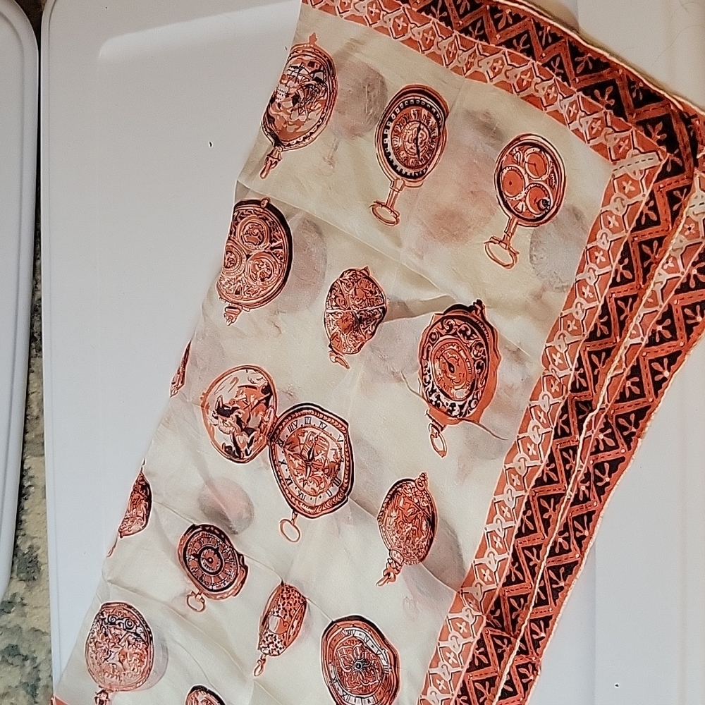 Vintage cream, orange and black pendant scarf